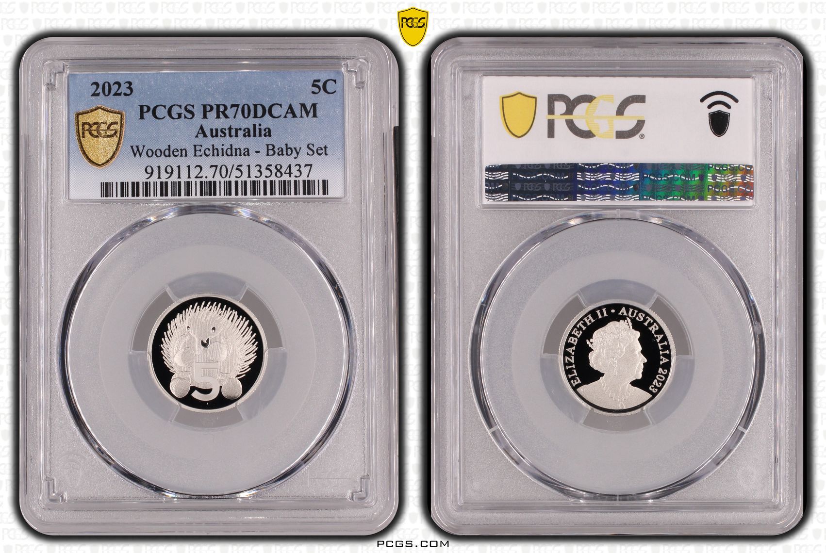 Wooden Echidna - Baby Set, Five Cent, 2023, PCGS PR70DCAM