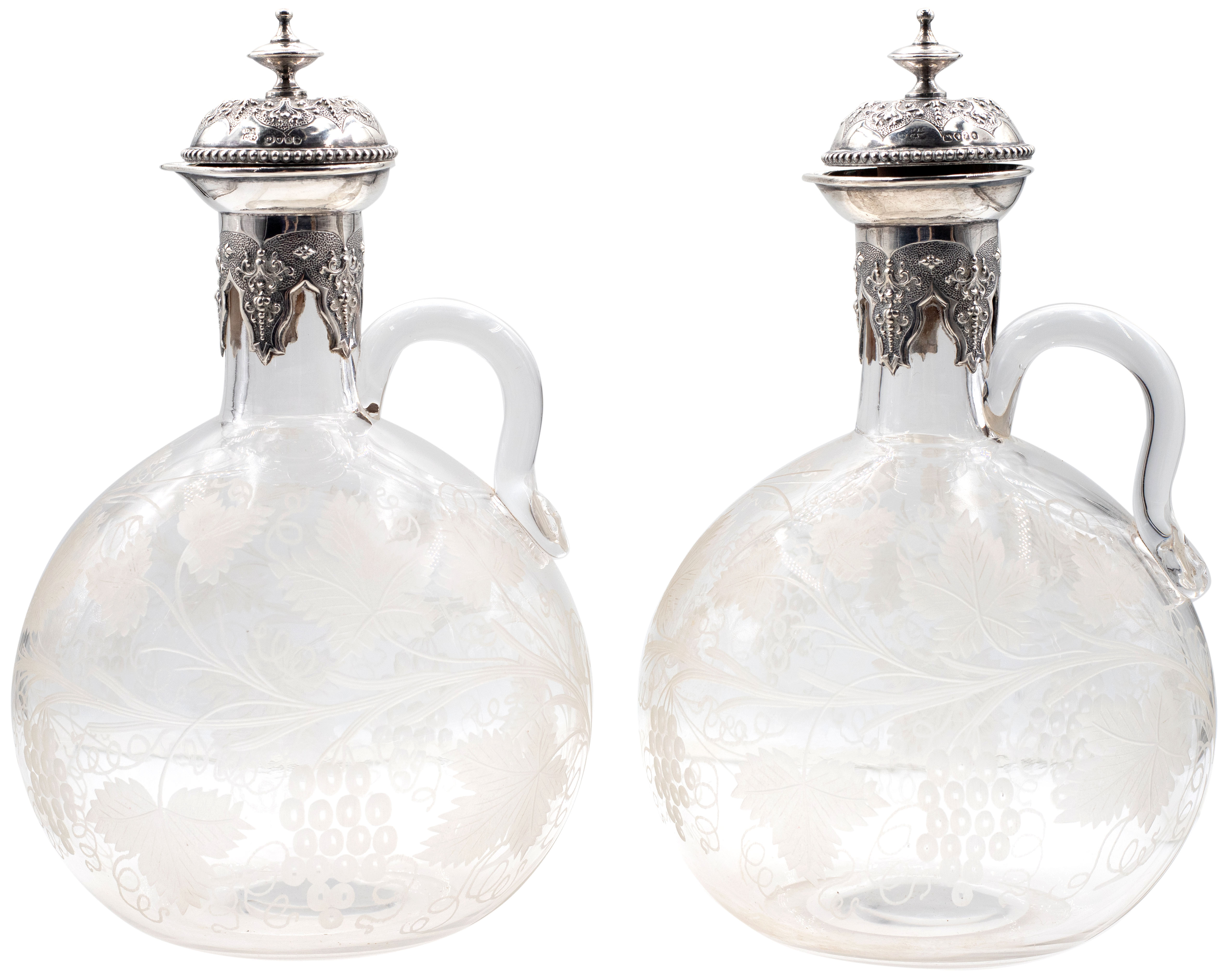 Great Britain, Victoria, Silver & Cut Glass Claret Jug Pair, 1862, VGC
