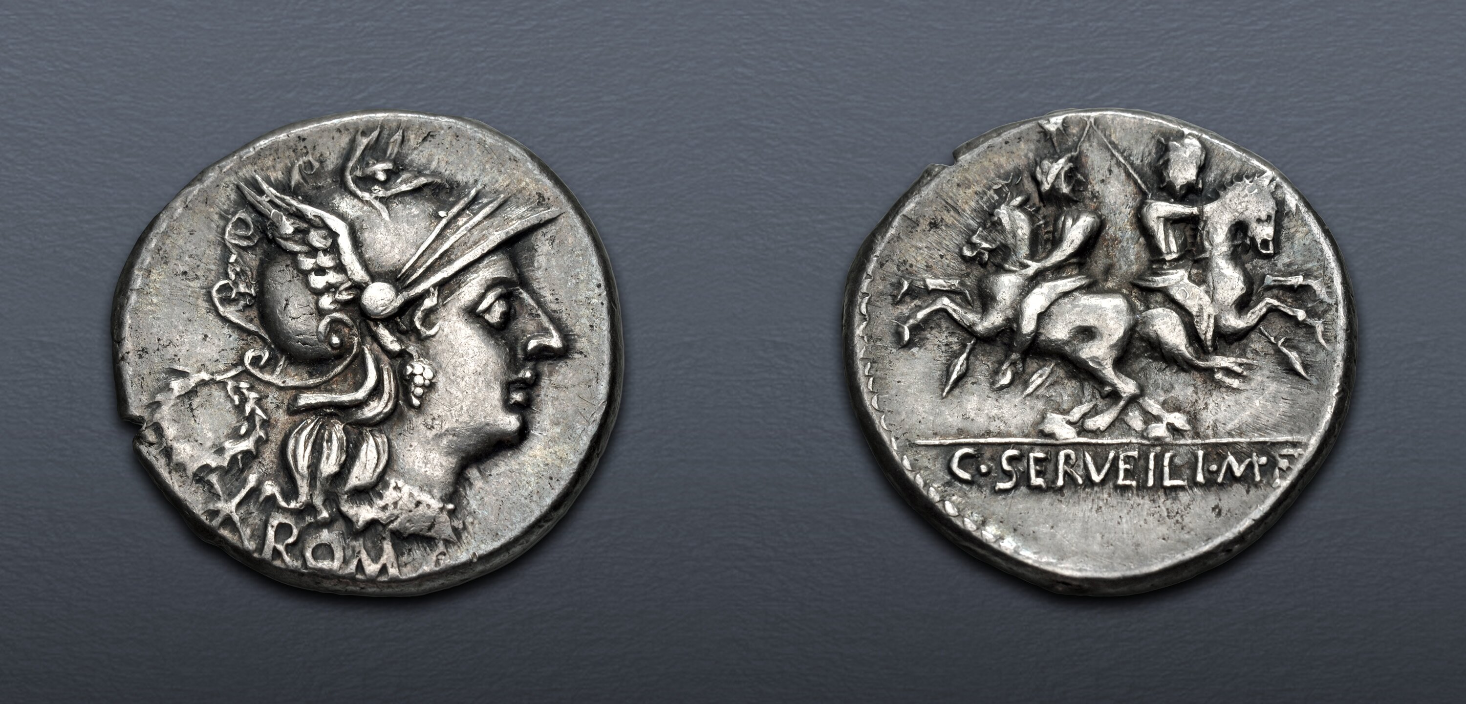 C. Servilius M.f. 136 BC. AR Denarius (19mm, 3.88 g, 5h). Rome mint ...
