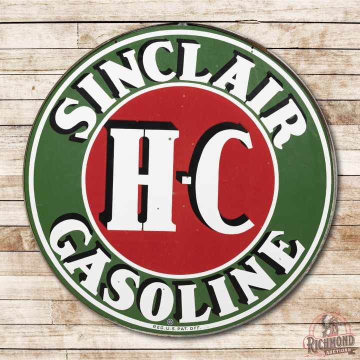 1953 48" Sinclair HC Gasoline Double Sided Porcelain Sign & Ring TAC 8.75 & 8.5