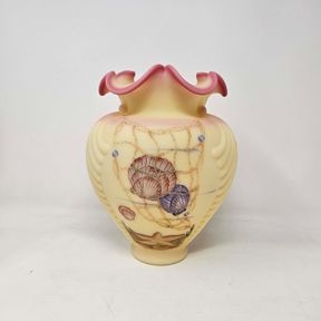 Fenton Pink Burmese Glass "Sea Dreams" Francis Burton Design 255/790 Signed Feather Vase