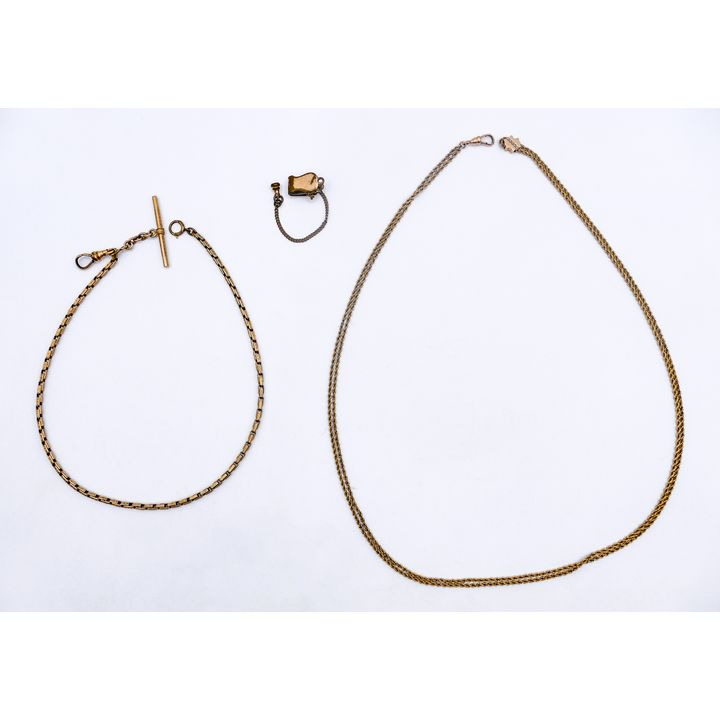 Box Antique Gold Filled Watch Slide and Chains - 37.7 Grams TW