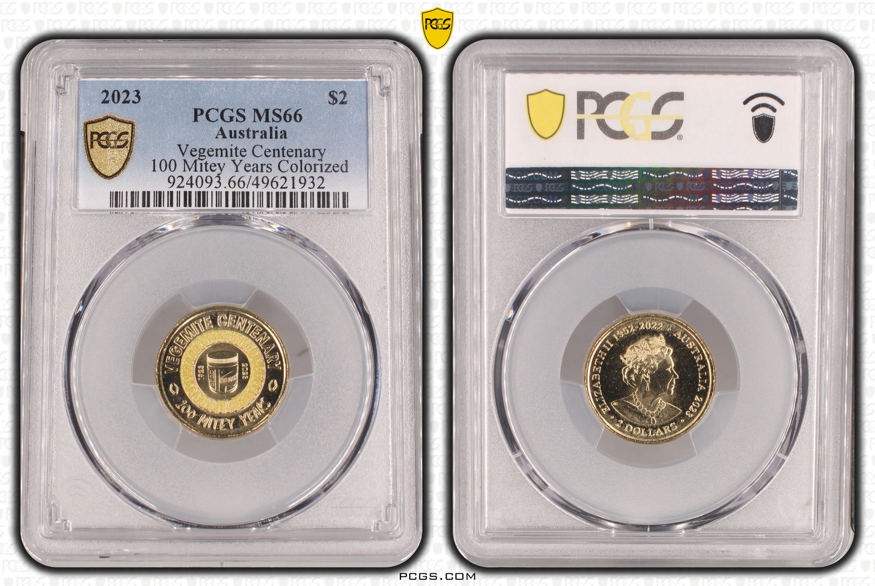 Vegemite Centenary Colorized 100 Mitey Years, Two Dollar, 2023, PCGS MS66