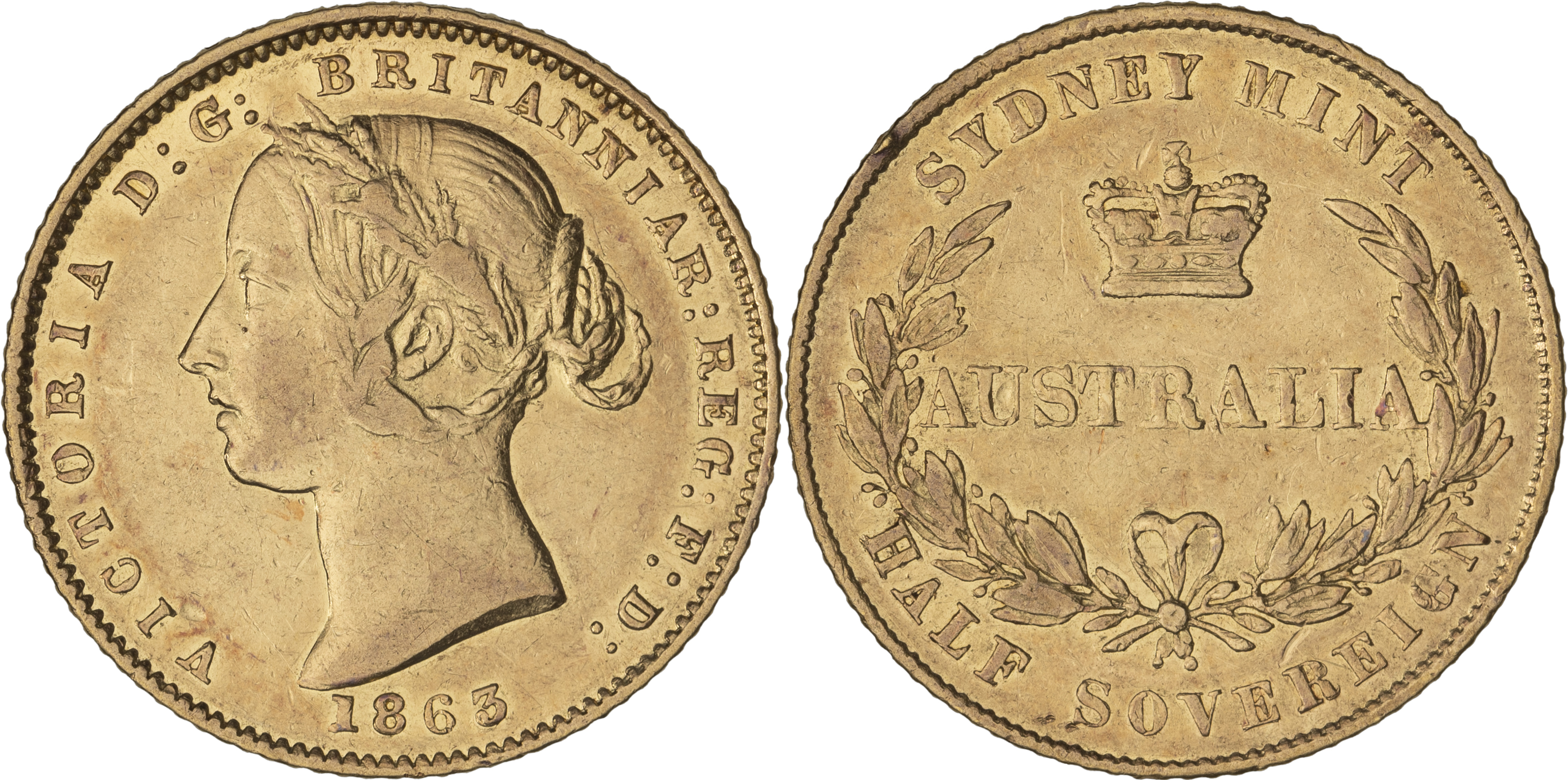 Victoria, Sydney Mint Reverse - Type II, Half Sovereign, 1863, VF