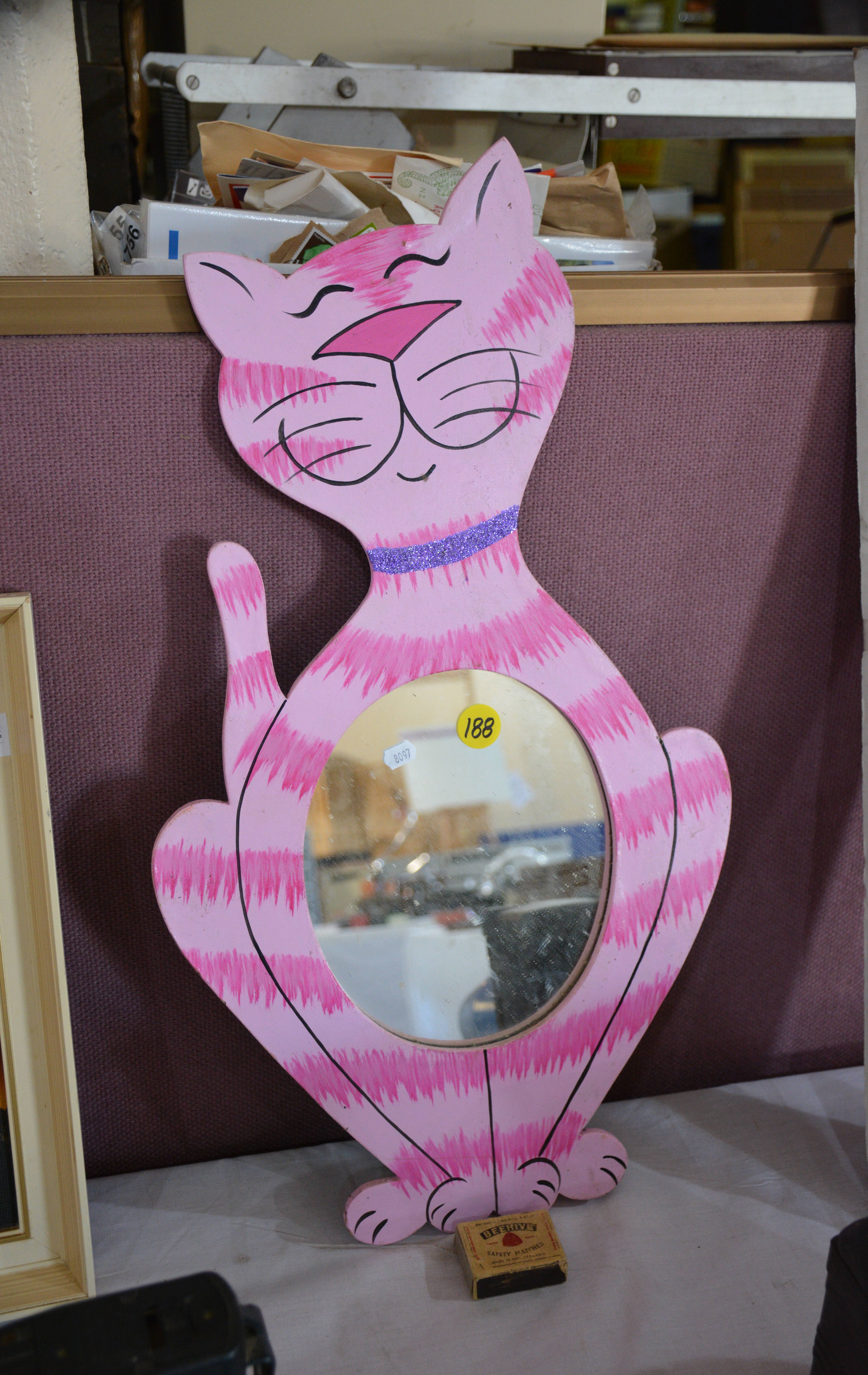 Wood Pink Cat Mirror — sold at auction in New Zealand for $20