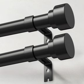 30"-120"|2PACK IFELS 2 PACK HEAVY DUTY CURTAIN RODS FOR WINDOWS 66 TO 120 INCH, 1 INCH BLACK ADJUSTABLE CURTAIN ROD SET WITH EASY
