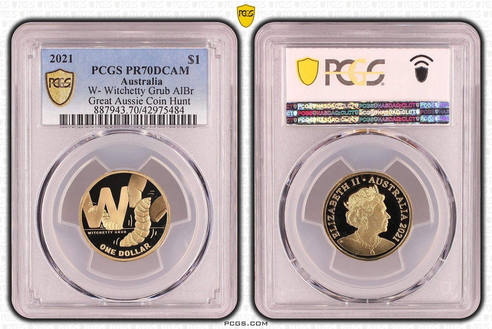 495 · 2021 Australia One Dollar, $1 W- Witchetty Grub AlBr PCGS - PR70DCAM POP 20/0 -484