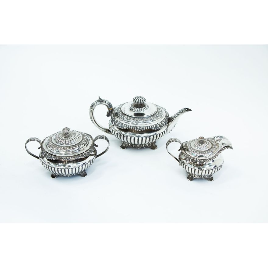 A three-piece silver tea set