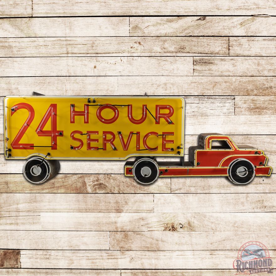 24 Hour Service Die Cut SSP Service Station Truck Neon Sign - 8.5