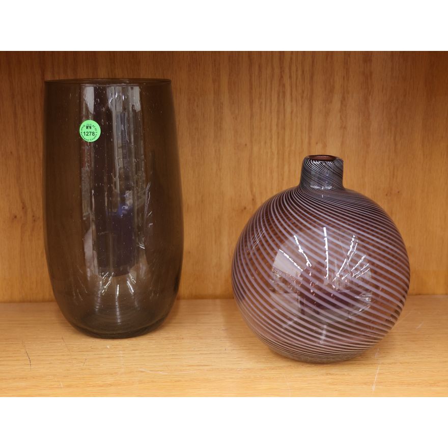 2pc Modern Ball & Smoke Glass Vases 7'' to 9.5''