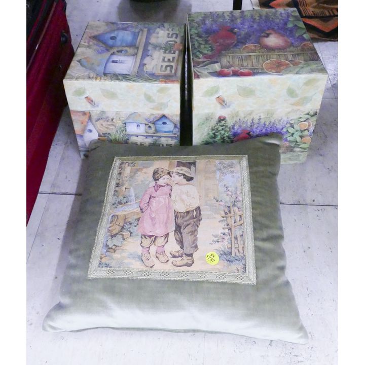 3pc Decorative Boxes and Pillow