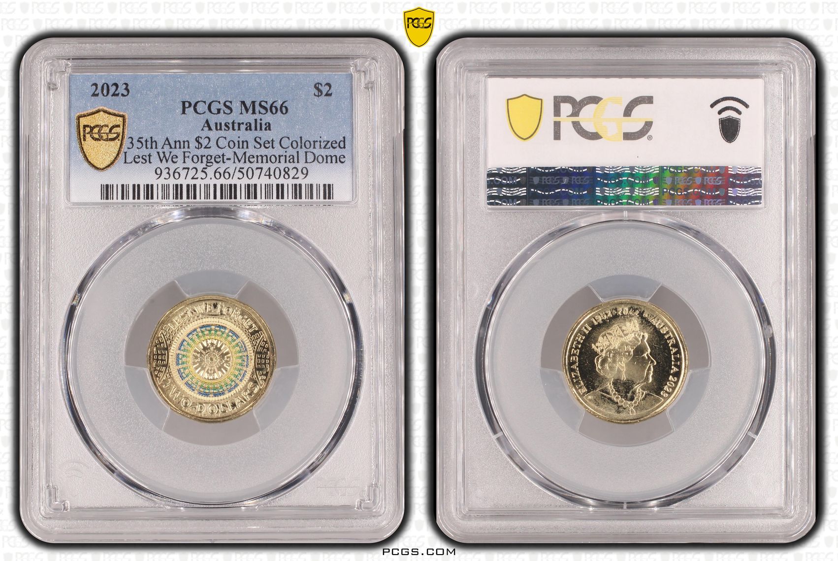 35th Ann $2 Coin Set Colorized Lest we Forget-Memorial Dome , Two Dollar, 2023, PCGS MS66