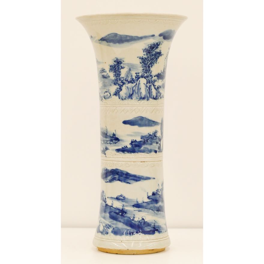 Chinese Republic Blue and White Beaker Vase 9.5''x4.75''
