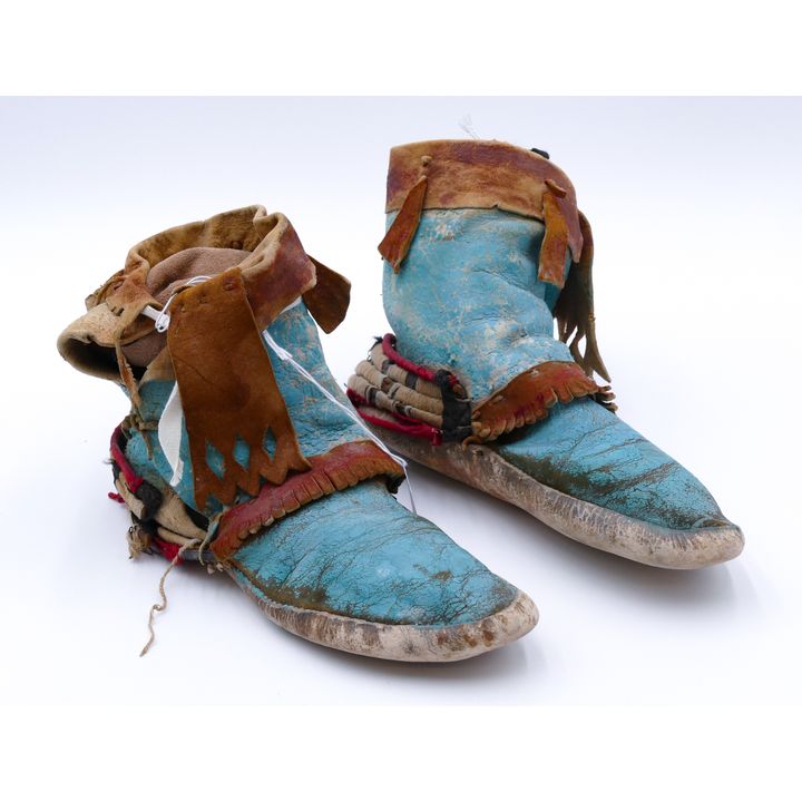 Pair Old Hopi Indian Leather Moccasins