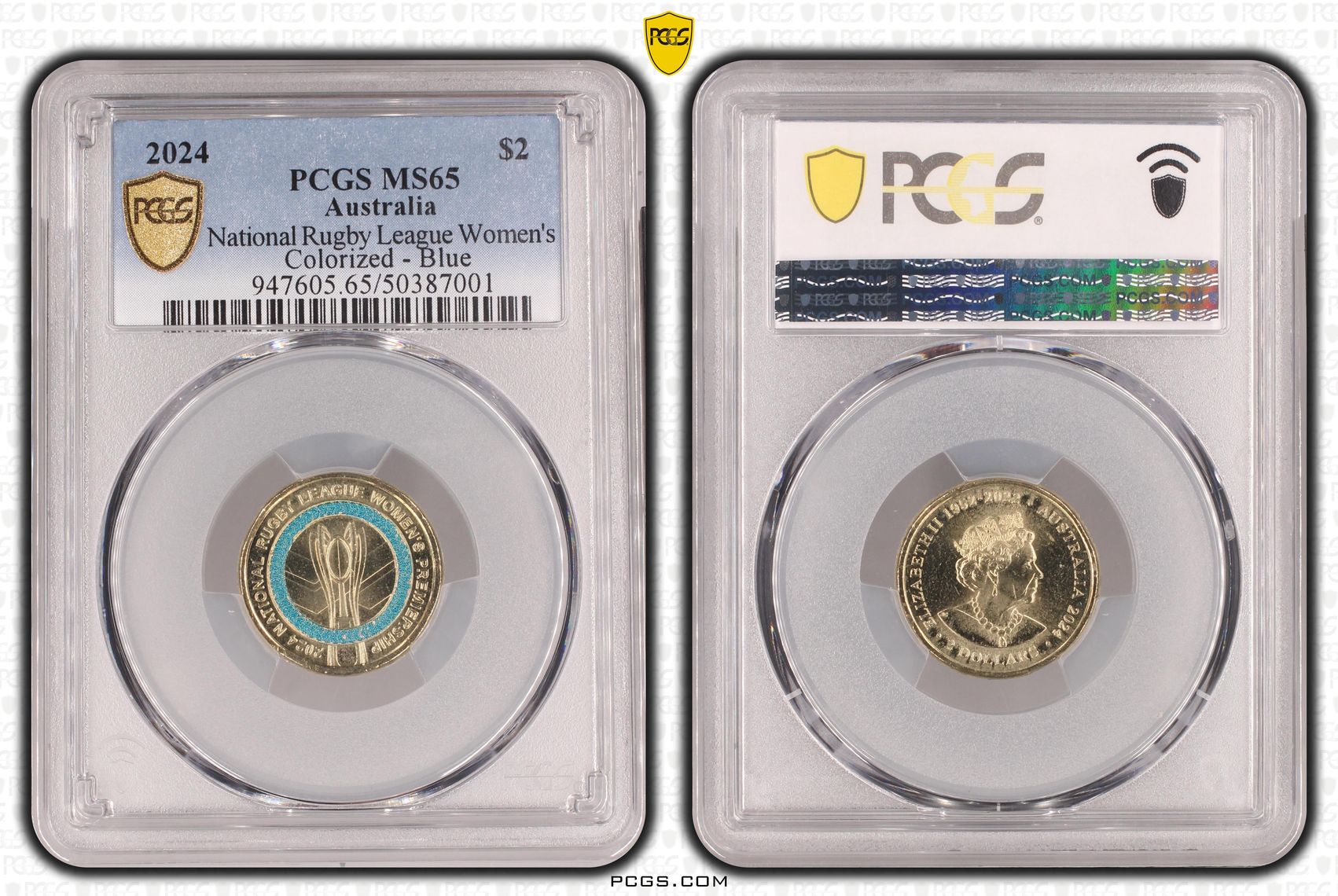National Rugby League Women's Colorized - Blue, Two Dollar, 2024, PCGS MS65