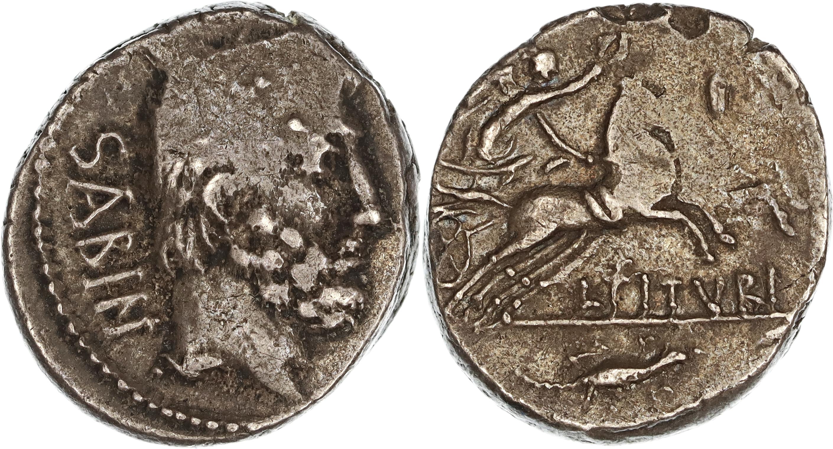 Roman Republic, L. Titurius L.f. Sabinus, Silver Denarius, 89 BC, nVF