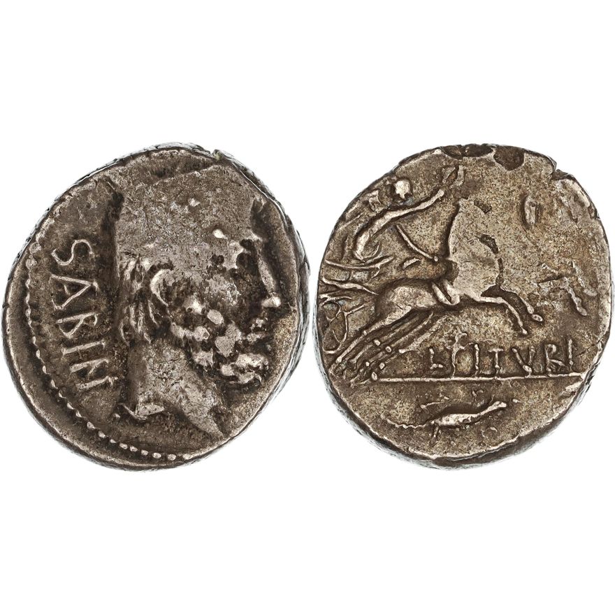 Roman Republic, L. Titurius L.f. Sabinus, Silver Denarius, 89 BC,  nVF