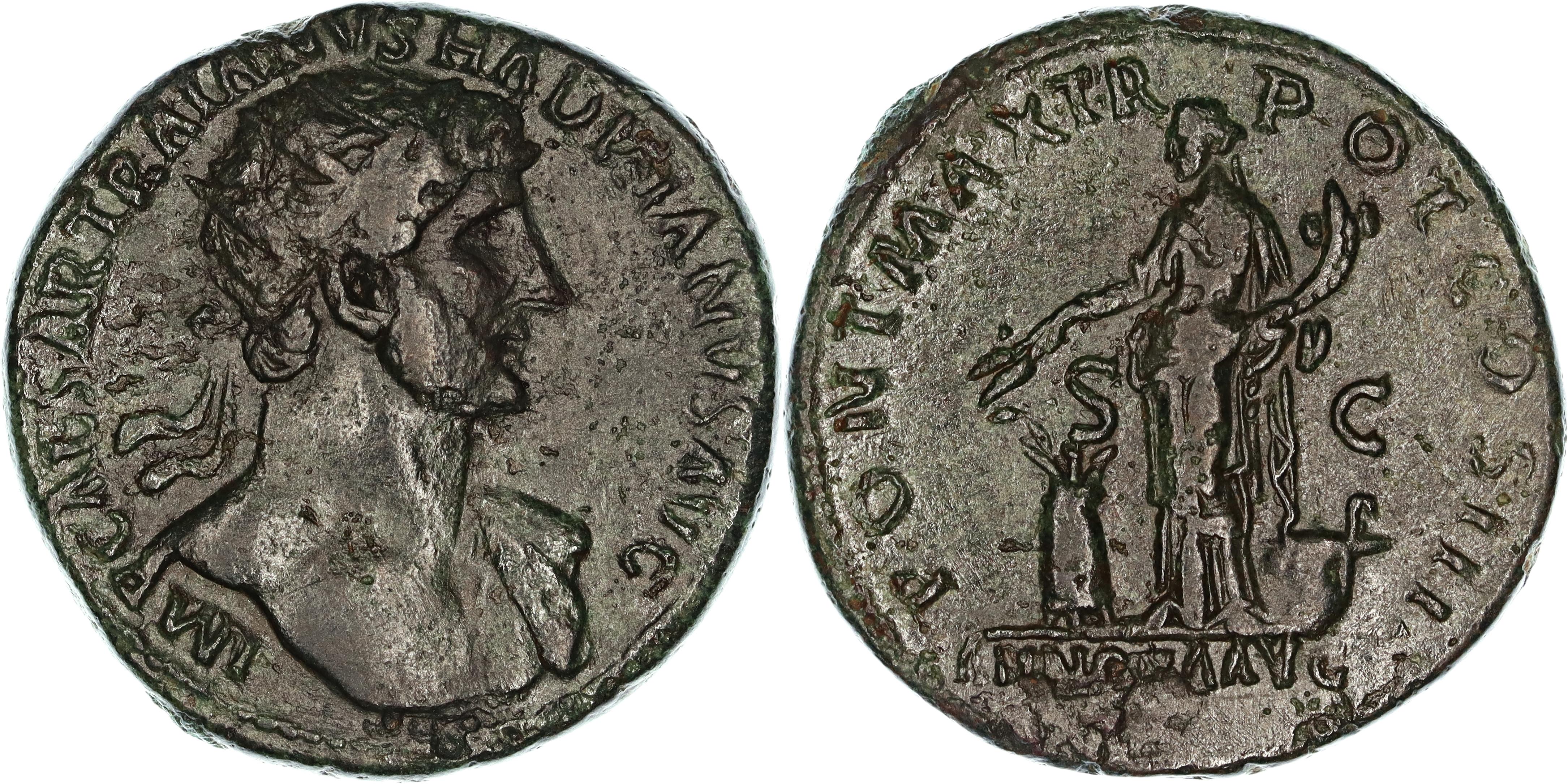 Roman Empire, Hadrian, Æ Dupondius, 119-122 AD, nVF