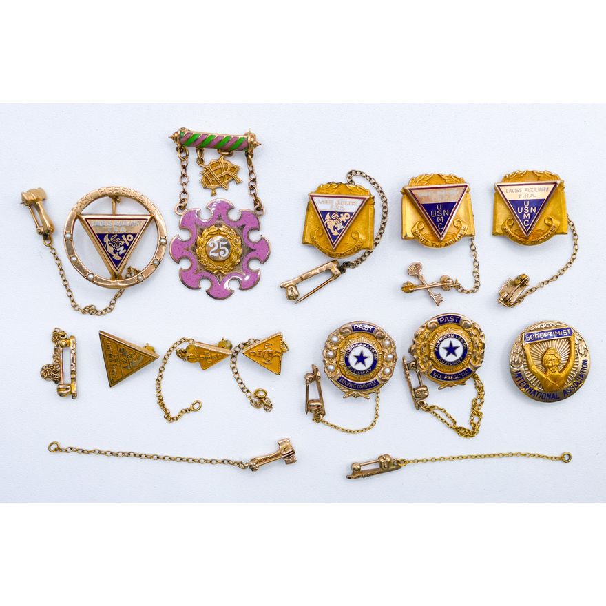 Box 10k Ladies Auxiliary USN Pins etc. - 45.2 Grams TW
