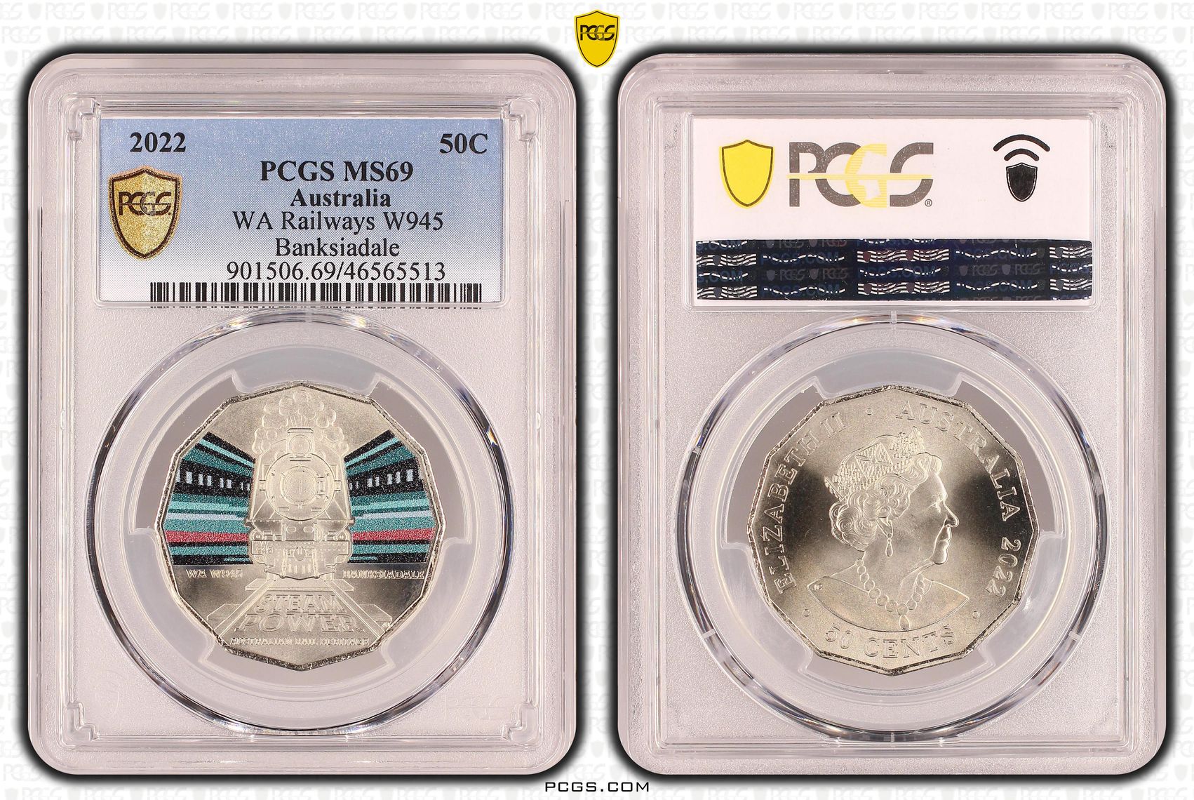 WA W945 Banksiadale Australian Rail Heritage, Fifty Cent, 2022, PCGS MS69