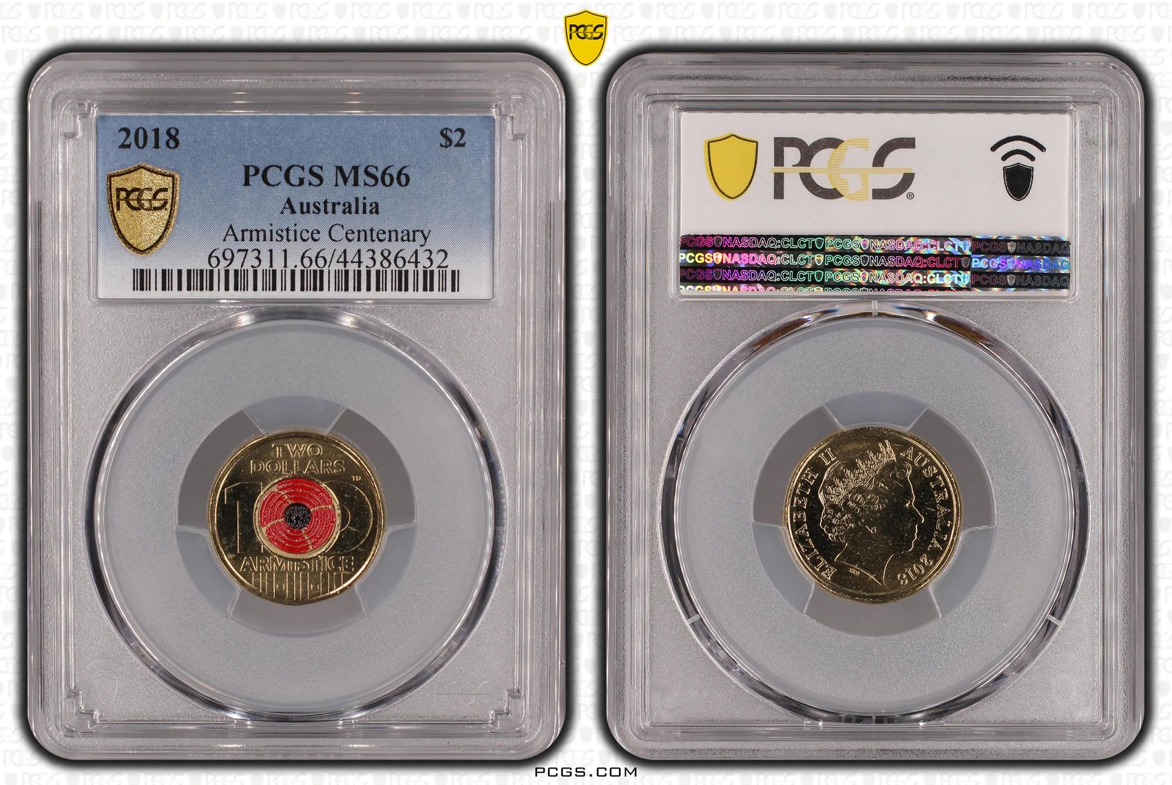 Armistice Centenary Colourised, Two Dollar, 2018, PCGS MS66