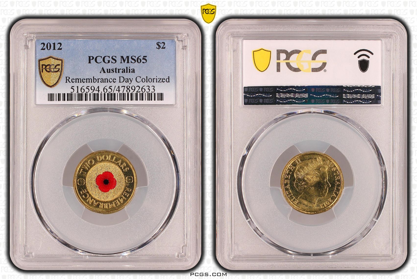 Elizabeth II, Remembrance Day Colored, Two Dollar, 2012, PCGS MS65