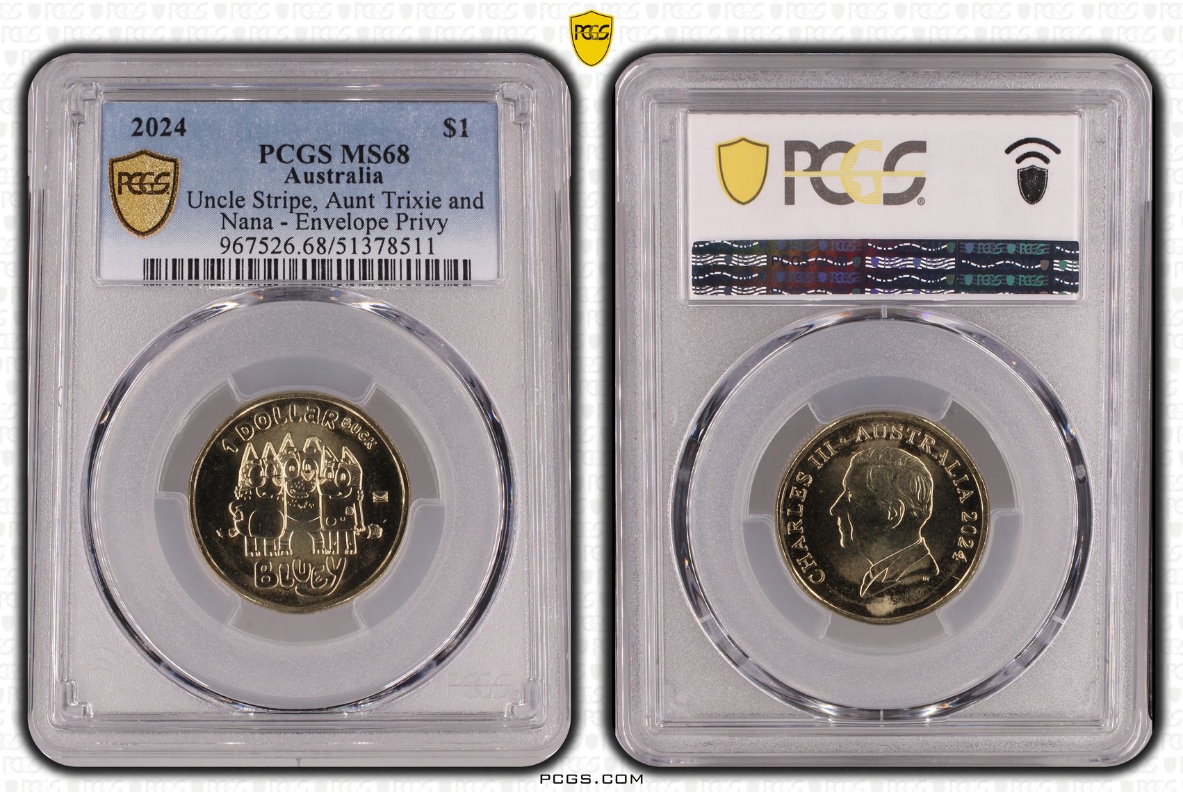 Uncle Stripe, Aunt Trixie and Nana - Envelope Privy, One Dollar, 2024, PCGS MS68