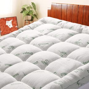 BAMBOO MATTRESS TOPPER DOUBLE/FULL SIZE, COOLING EXTRA THICK BREATHABLE MATTRESS PAD, SOFT QUILTED FITTED MATTRESS COVER WITH 5D S