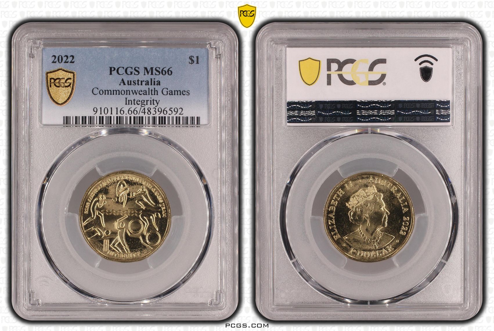 Elizabeth II, Commonwealth Games -Integrity, One Dollar, 2022, PCGS MS66