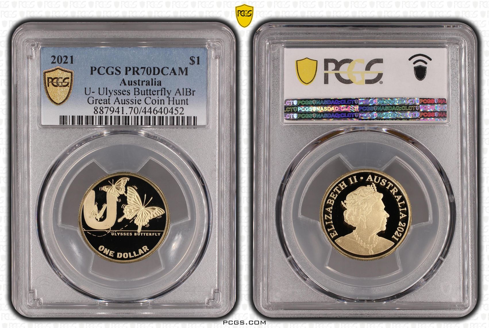 Elizabeth II, U- Ulysses Butterfly, One Dollar, 2021, PCGS PR 70DCAM
