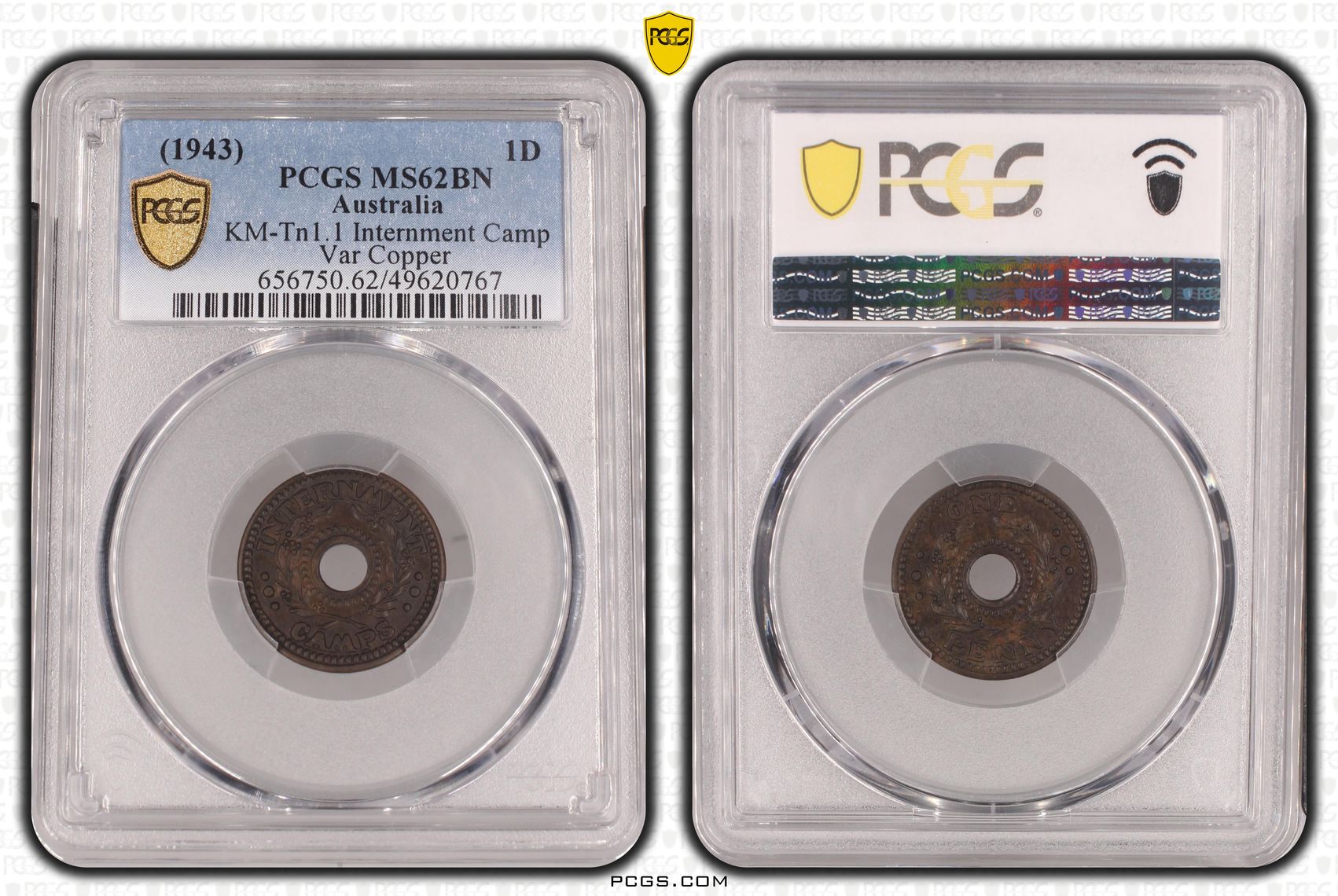 Hay Internment Camp Penny - Copper POP 1/0, Penny, WWII, PCGS MS62BN