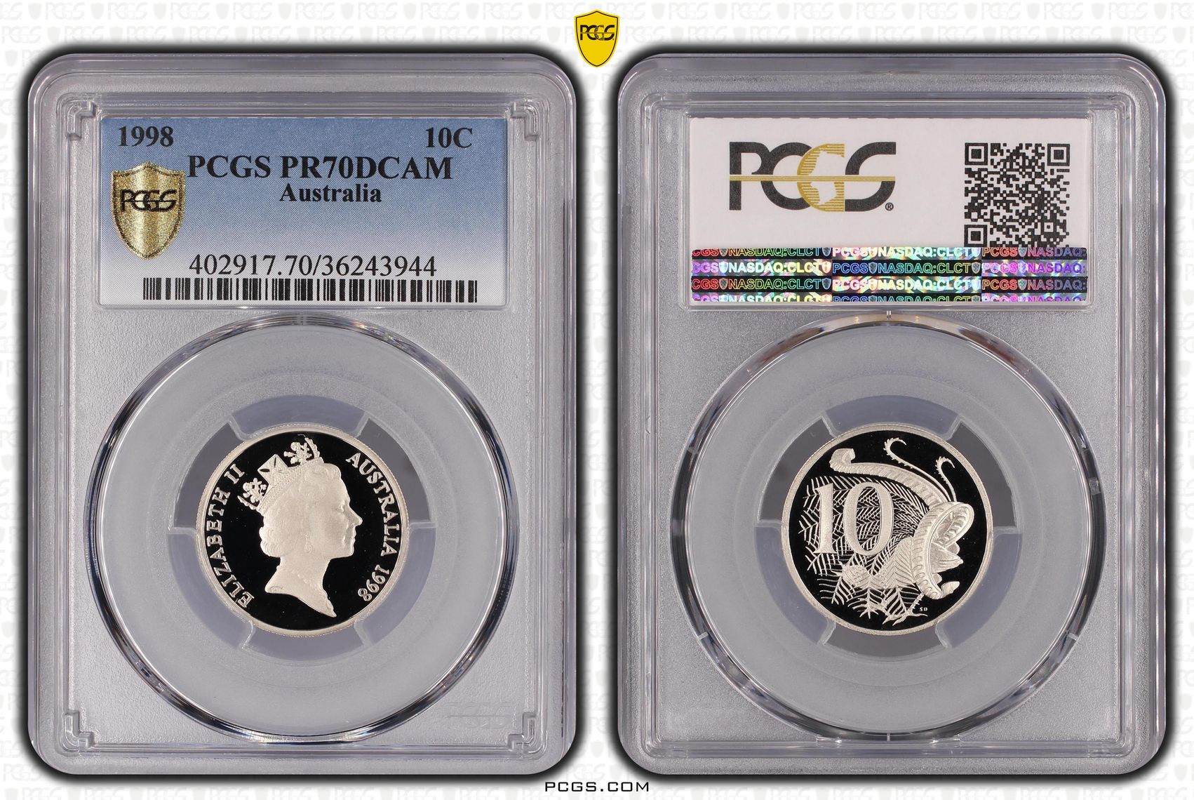 Top pop, Ten Cent, 1998, PCGS PR70DCAM