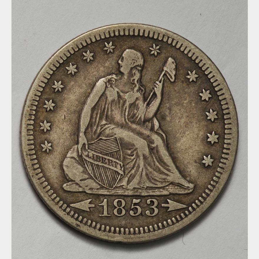 アメリカ-USA. 女神座像 1/4ドル銀貨 1853年 KM78. 普 | Taisei Auction
