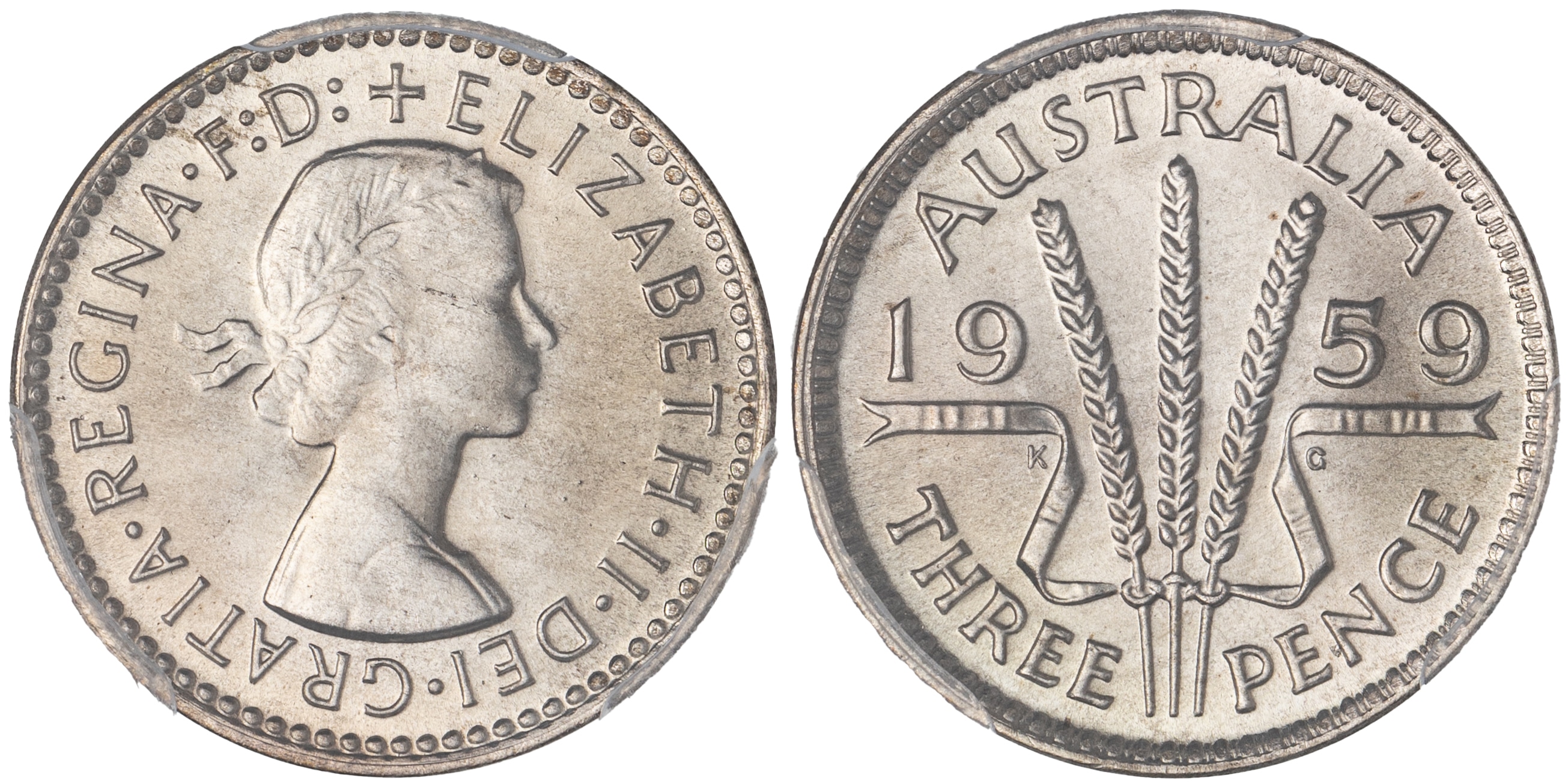 Elizabeth II, Threepence, 1959, PCGS MS66