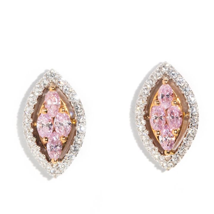 18 Carat White and Rose Gold Earrings with Pink and White Diamonds