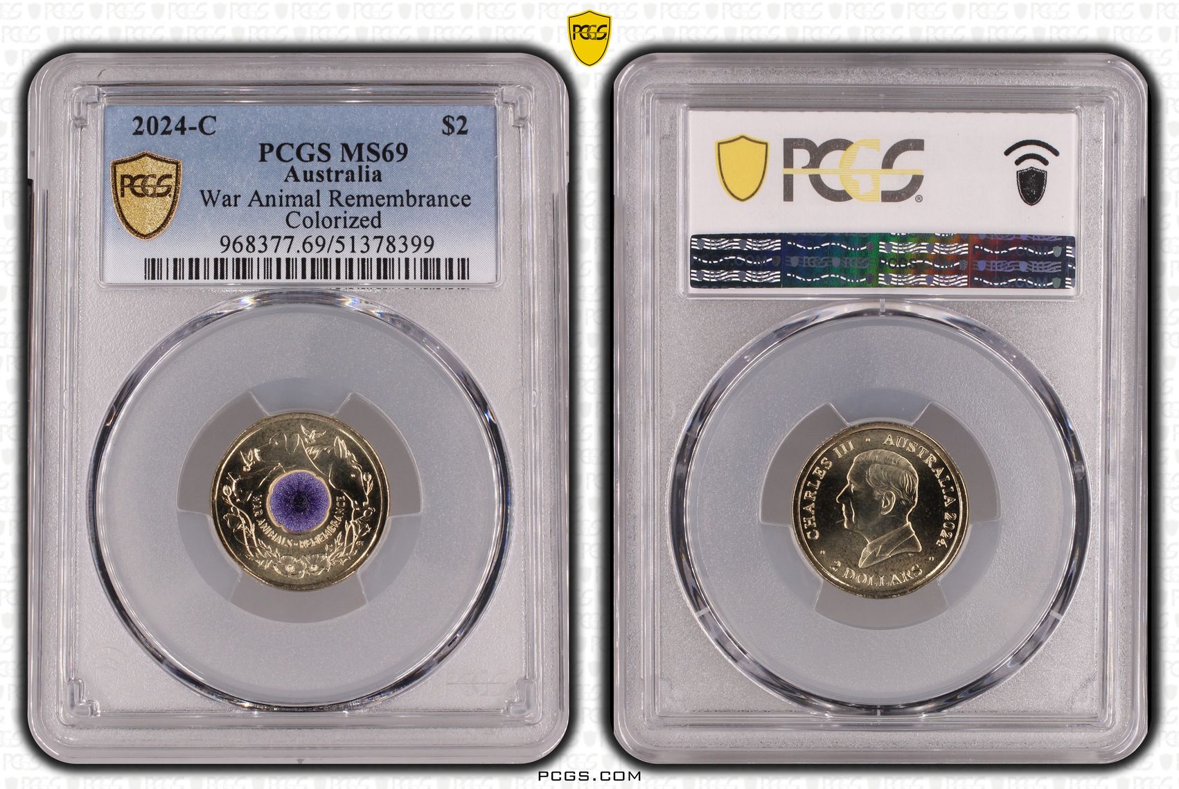 War Animal Remembrance Colourised, Two Dollar, 2024-C, PCGS MS69