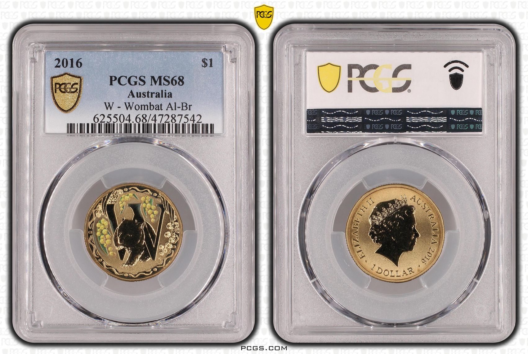 Elizabeth II, W - Wombat Al-Br, One Dollar, 2016, PCGS MS68