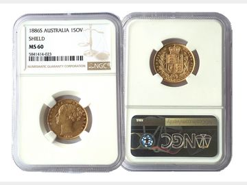 1886 Queen Victoria Young Head Sydney Mint Shield Gold Sovereign. NGC MS60