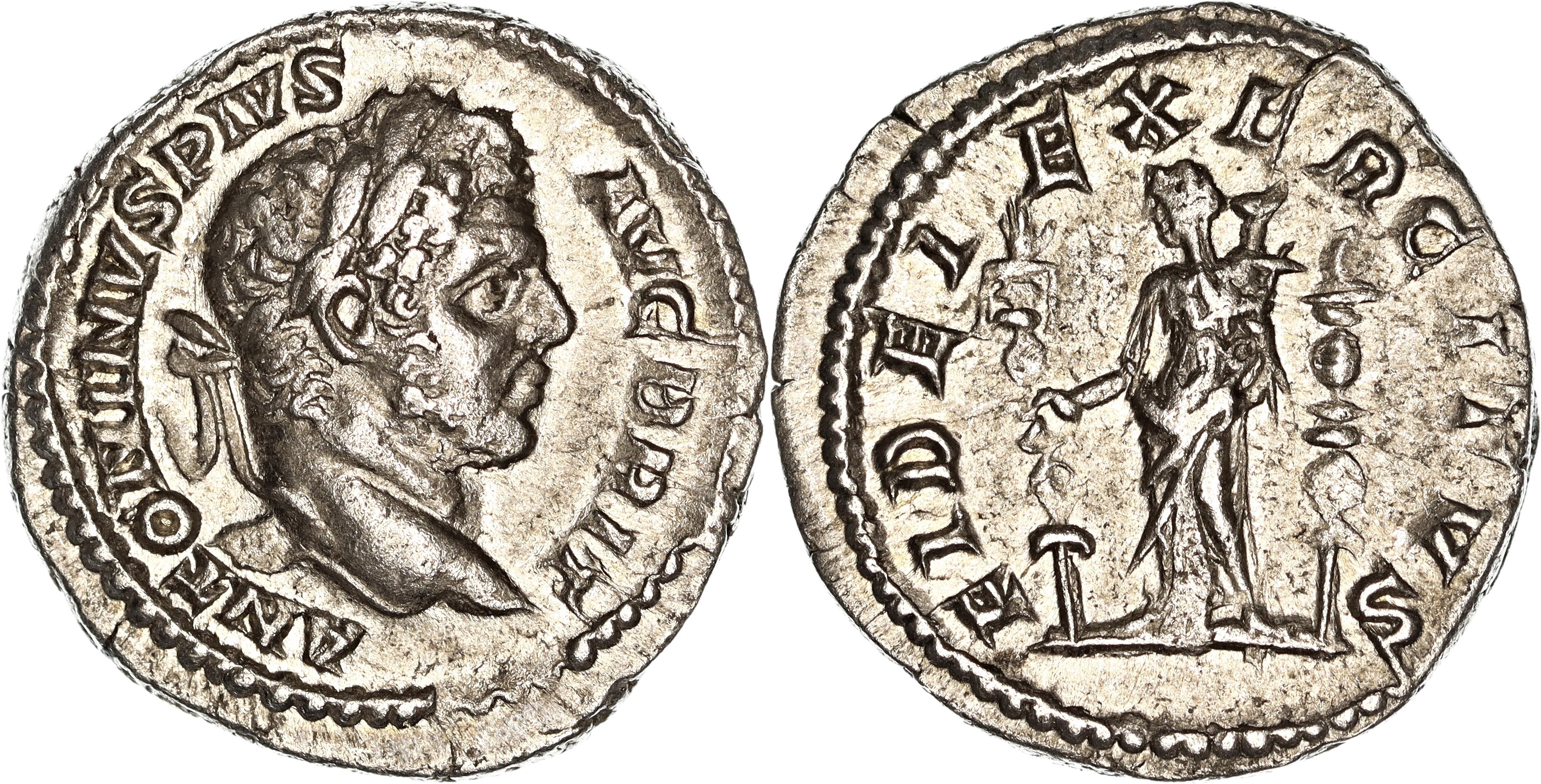 Roman Empire, Caracalla, Silver Denarius, 211 AD, VF-gVF