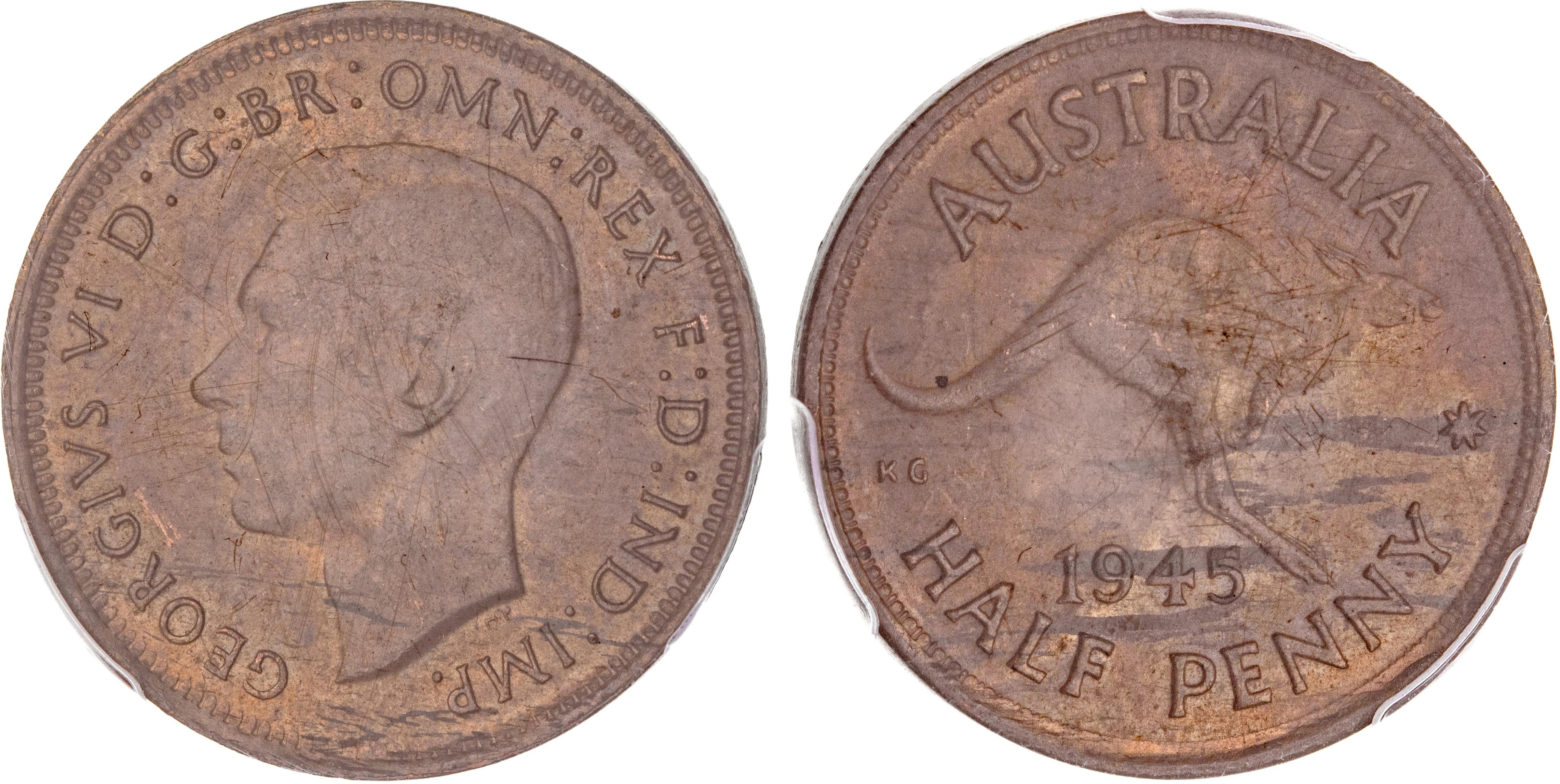 George VI, Halfpenny, 1945, PCGS MS 62BN