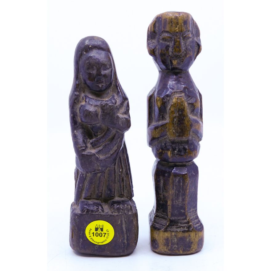 2pc Old Asian Wood Standing Deities 6'' Approx.