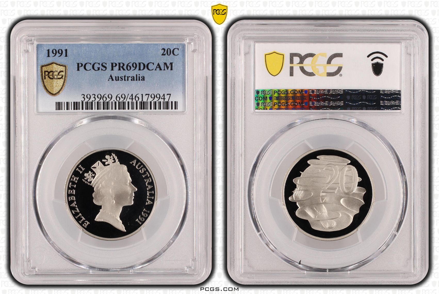 Twenty Cent, 1991, PCGS PR69DCAM