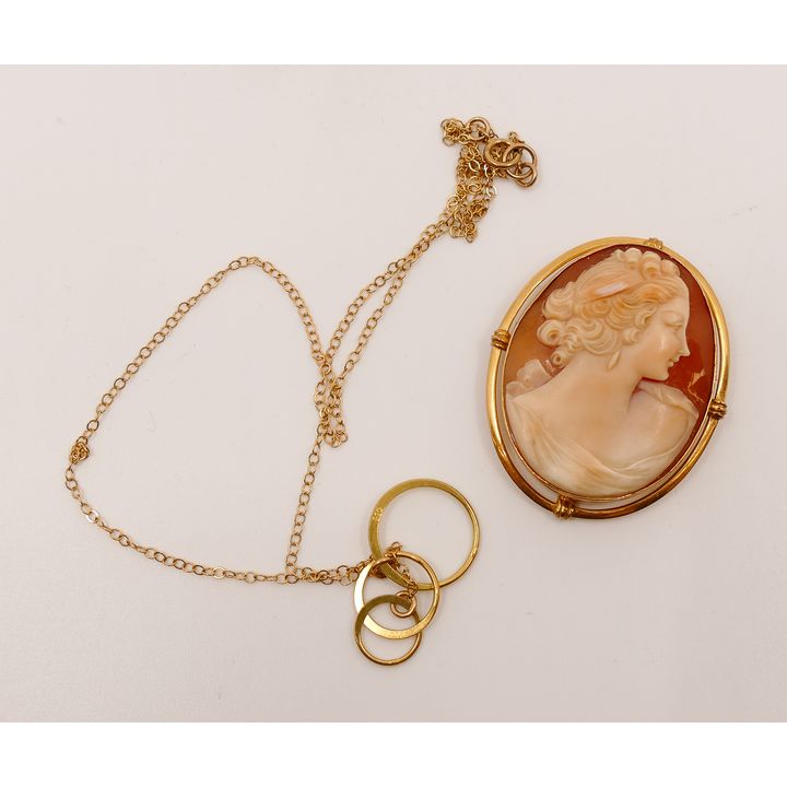 10K Mounted Shell Cameo Brooch- 11.7g