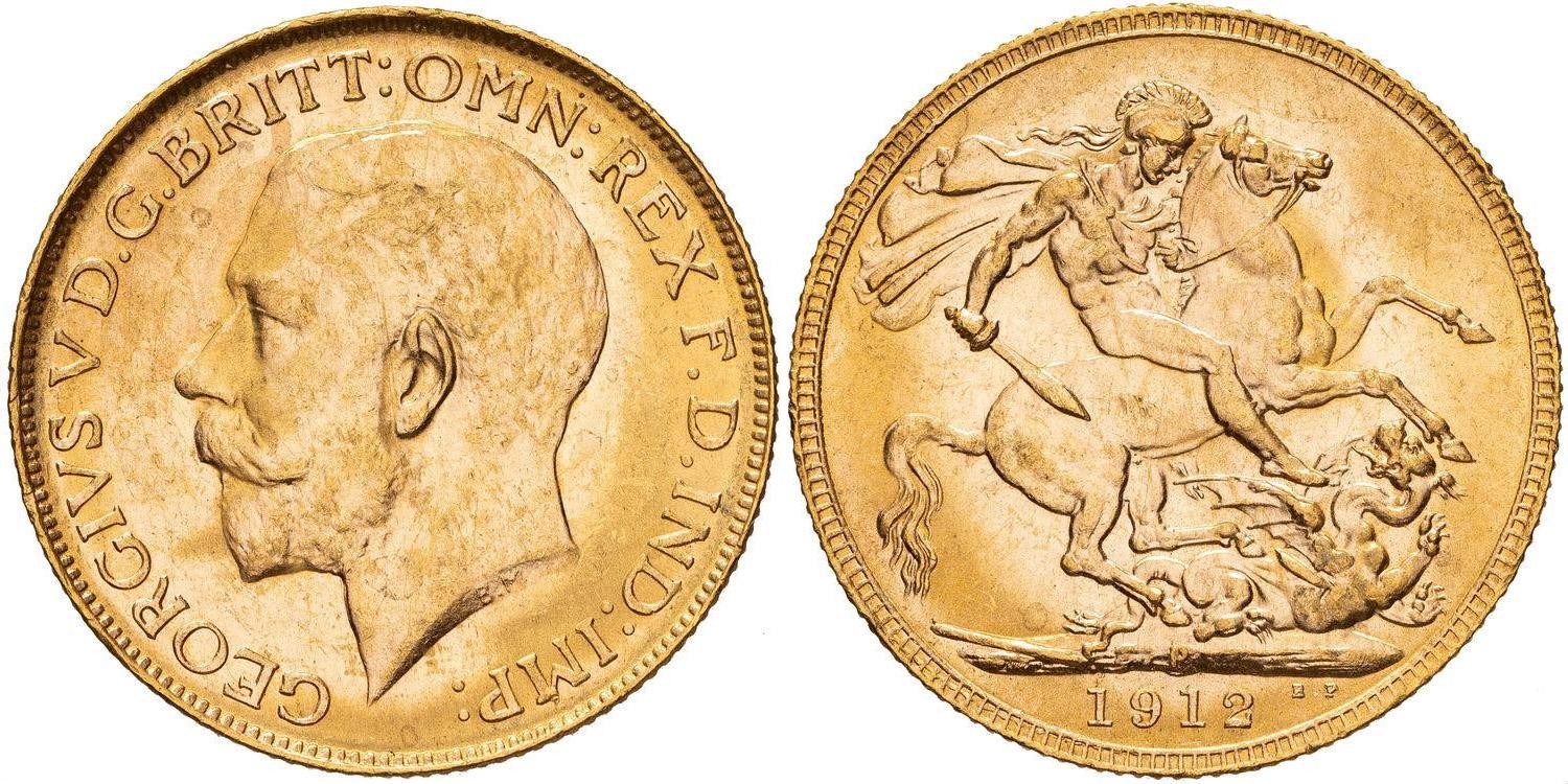George V, St George Reverse, Sovereign, 1912-P, UNC