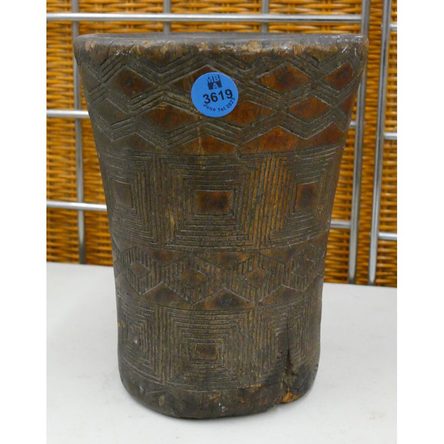 Antique African Carved Wood Mortar 7''