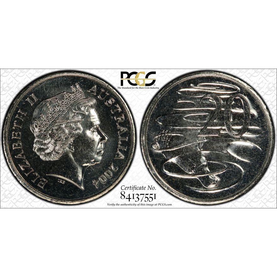 Elizabeth II, Small Head, Twenty Cent, 2004, PCGS MS65