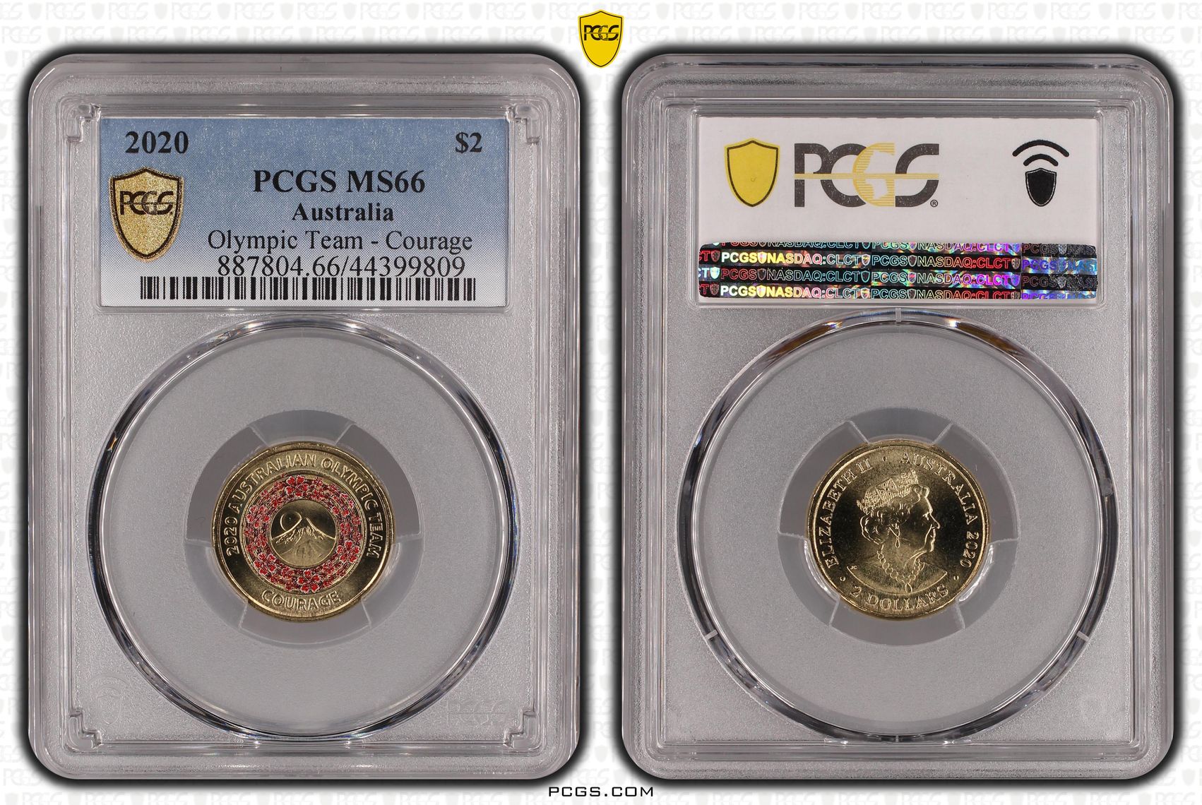 304 · 2020 Australia Two Dollar, $2 Olympic Team - Courage PCGS - MS66 -809