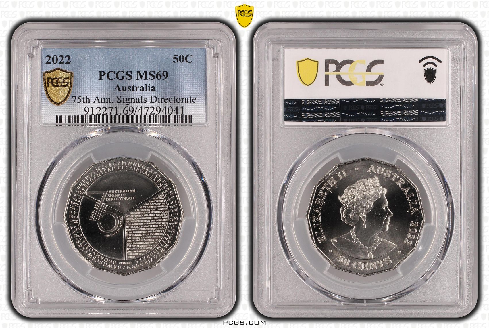 75th Ann. Signals Directorate, Fifty Cent, 2022, PCGS MS 69