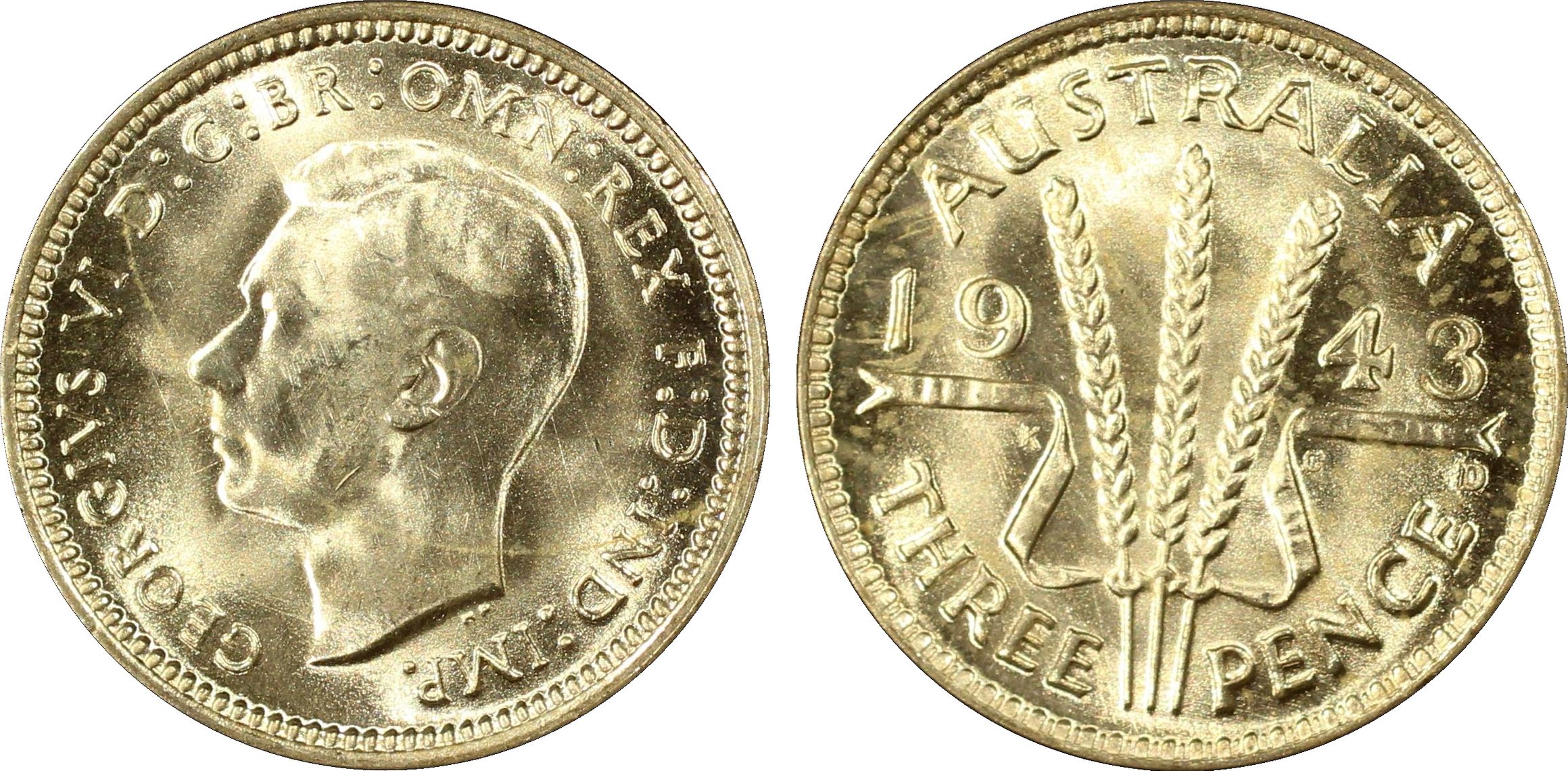 George VI, Threepence, 1943-D, PCGS MS64