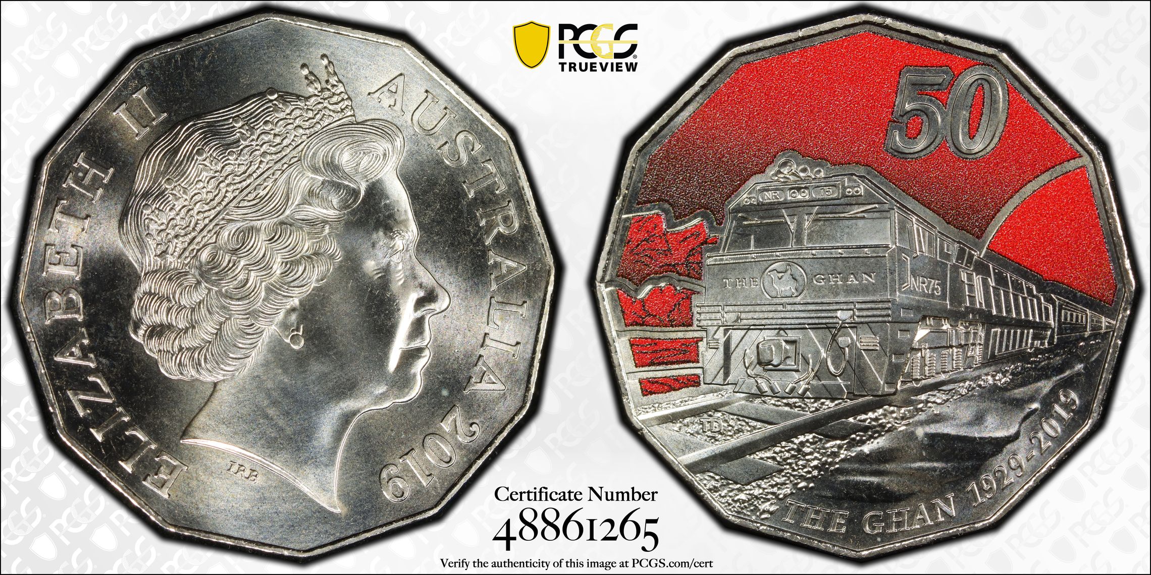 90 Ann. of Ghan Colorized, Fifty Cent, 2019, PCGS MS69